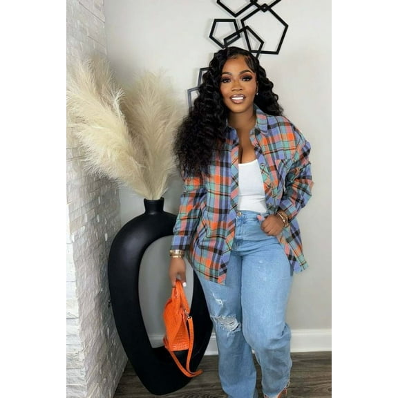 Fashion Casual Multicolor Shirt Jacket (S, MultiBlue)