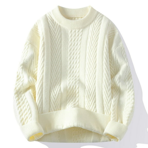 Awdenio Sweaters for Men Cable Knit Sweater Oversized Vintage Chunky Mock Neck Solid Long Sleeve Pullover Knitted Sweater,Size M