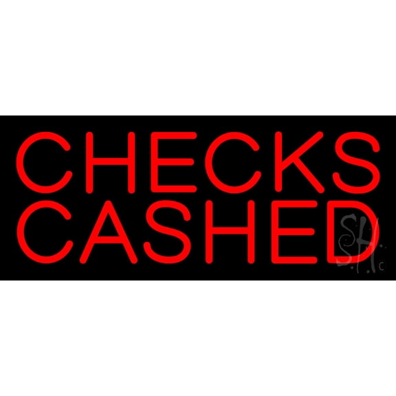 Red Block Checks Cashed LED Neon Sign 10 x 24 - inches, Black Square Cut Acrylic Backing, with Dimmer - Bright and Premium built indoor LED Neon Sign for Pawn store interior decor, and stroefront.