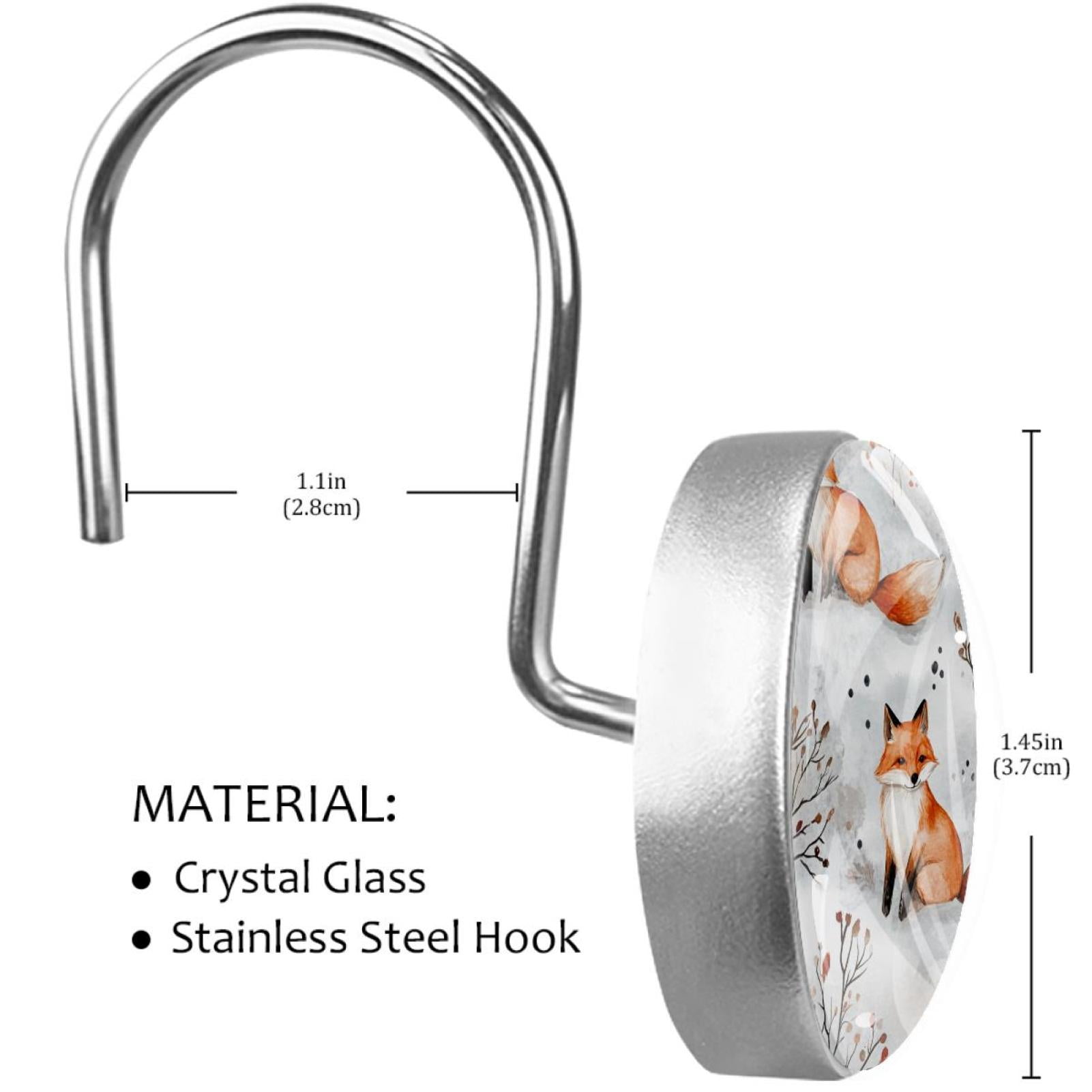 Little Foxes Shower Curtain Hooks Round Crystal Glass, Set of 12 Shower Curtain Rings - Shower Hooks for Curtain Shower Rings