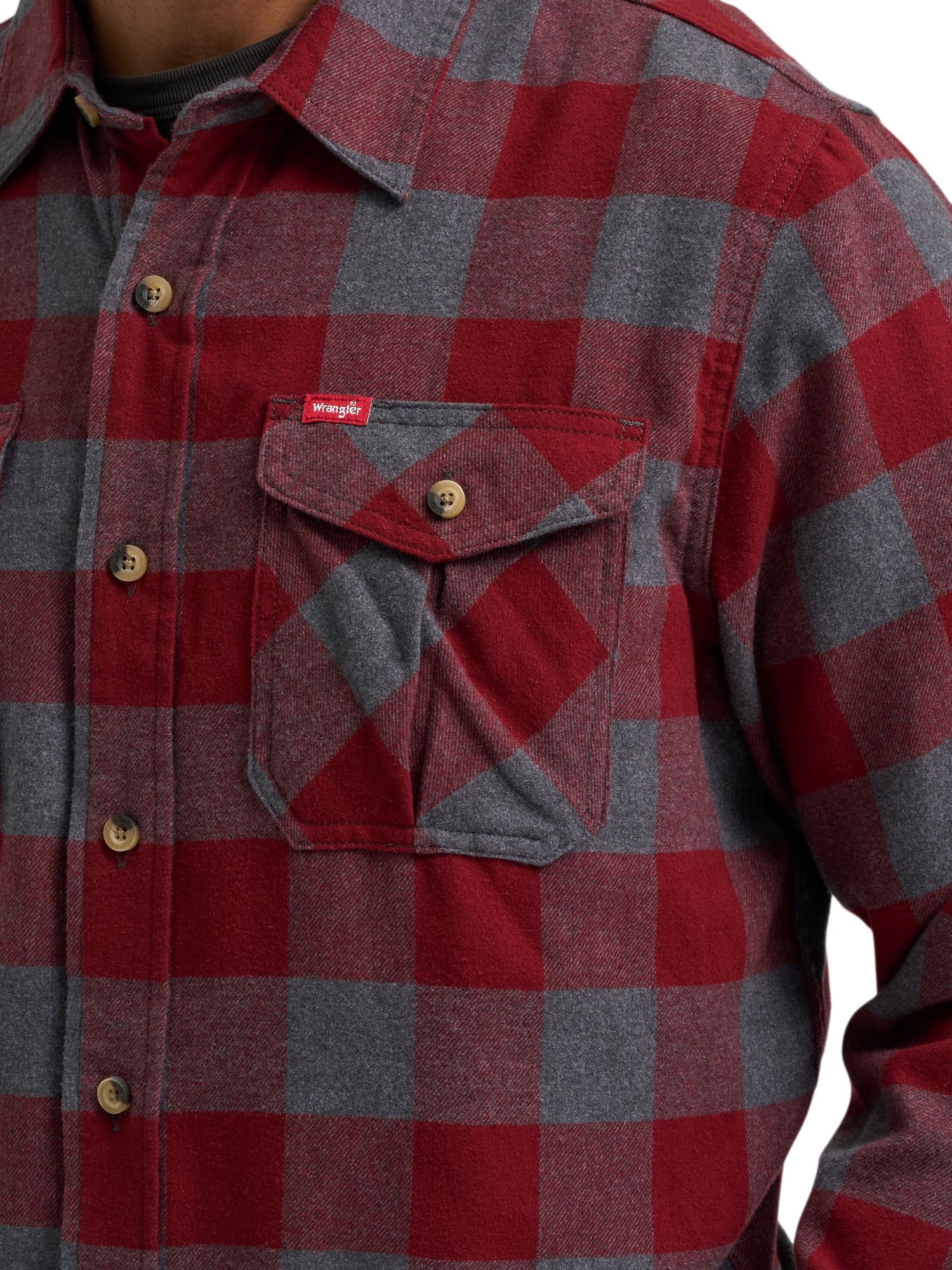 Wrangler® Men's and Big Men's Relaxed Fit Brushed Flannel Shirt with Long Sleeves, Sizes S-5XL