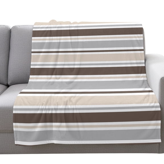 Flannel Throw Blanket for Couch Sofa Bed,Brown Beige Gray Stripes Line Soft Cozy Warm Fuzzy Blanket 40x50in