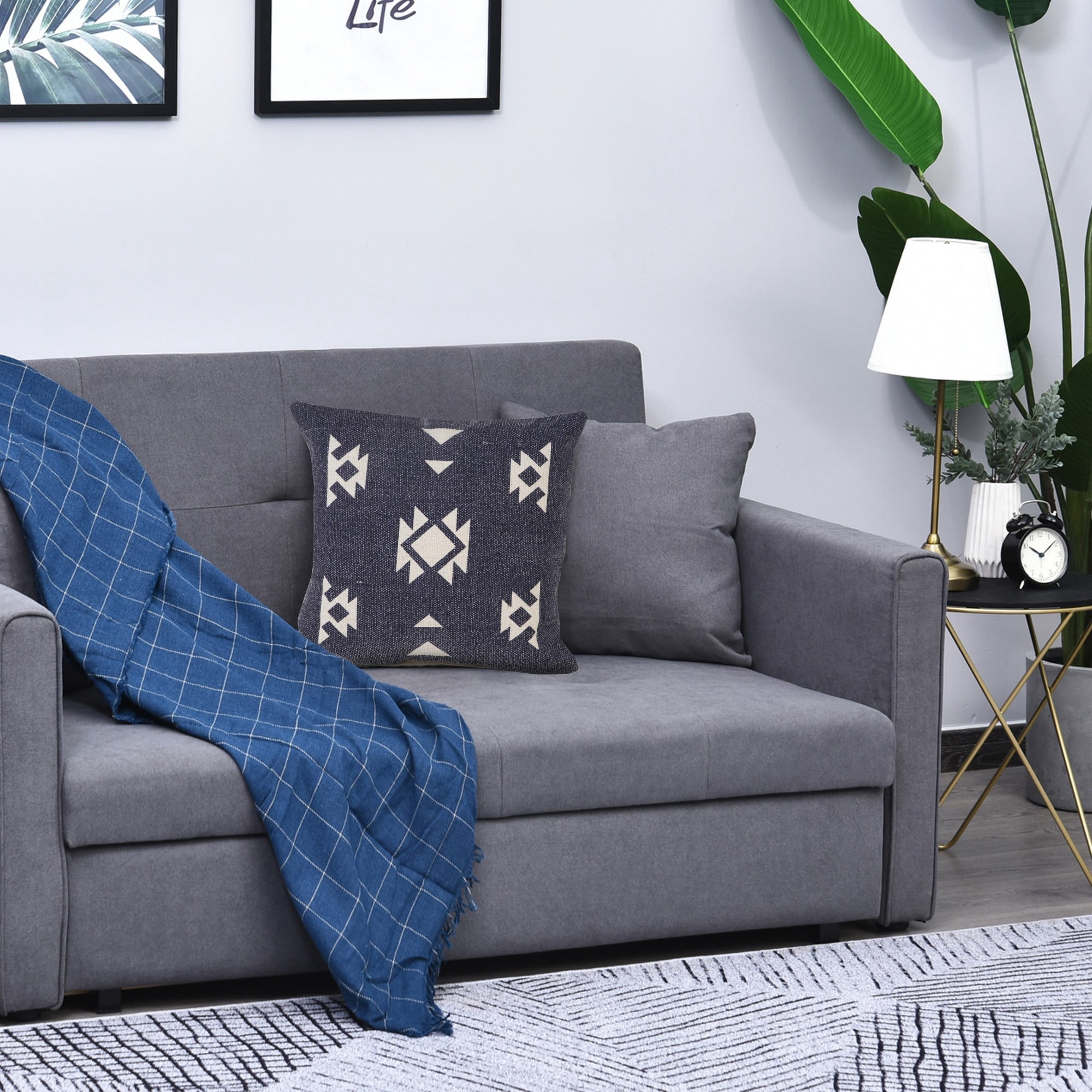 Laddha Home Designs Handwoven Southwestern Tribal Cotton Throw Pillow Cover - 20" - Blue and White