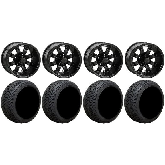 LSI Casino 12" Black Golf Wheels 205x30-12 Cruze Tires E-Z-GO & Club Car