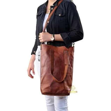 Parrys Leather World Women's Leather Tote Shoulder Bag, Dark Brown, 1-Piece