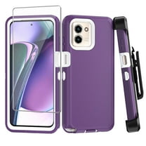 TASHHAR Moto G Play 2024 Case with Belt Clip Holster and Screen Protector Military Grade Protection 3 in 1 Shockproof Armor Rugged Durable for Motorola G Play 2024 Phone - Purple White