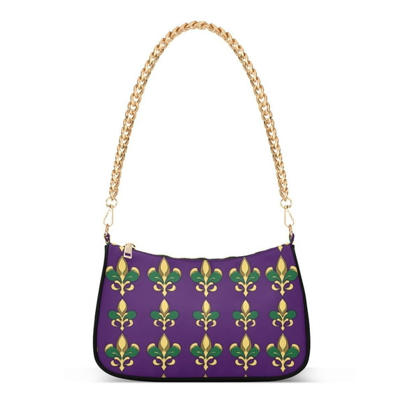FORMRS Womens Shoulder Bag with Chain Strap Clutch Purse Cute Tote Handbag, Gold and Green Floral Pattern