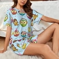 thumbnail image 4 of Balery Cute Cartoon Owls 3 Conjunto de Pijama para Mujer con Estampado, Dos Piezas de Manga Corta y Shorts, Ropa de Dormir Suave con Cuello Redondo y Bolsillos-Small, 4 of 6