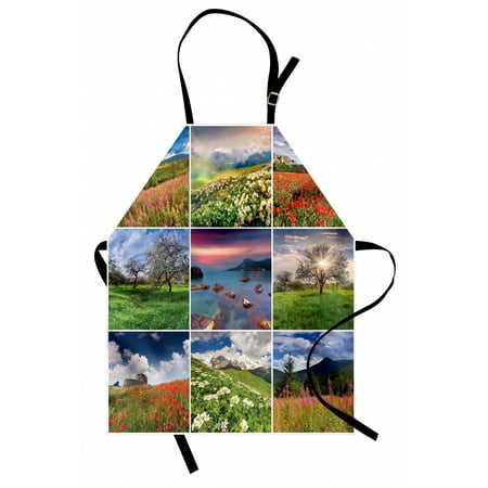 

Summer Apron Collage with Nine Different Square Framed Freshening Summer Landscapes Rural Nature Unisex Kitchen Bib Apron with Adjustable Neck for Cooking Baking Gardening Multicolor by Ambesonne