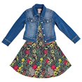 thumbnail image 1 of Vestido Ajustado con Chaqueta de Tela Floral Azul Elástica, 1 of 1