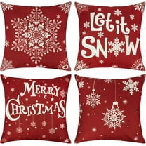 Outdoor Christmas Pillows, Winter Xmas Holiday Farmhouse Christmas Pillow Covers 18x18 Set of 4, Snowflake Red Christmas Decorations Indoor Throw Pillows Cases for Home Couch Sofa Bed