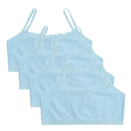 

LICHENGTAI 4pcs Girls Bra Cotton Bra Full Cup Breathable Bra for Adolescent Girls Aged 8-15 One Size Blue