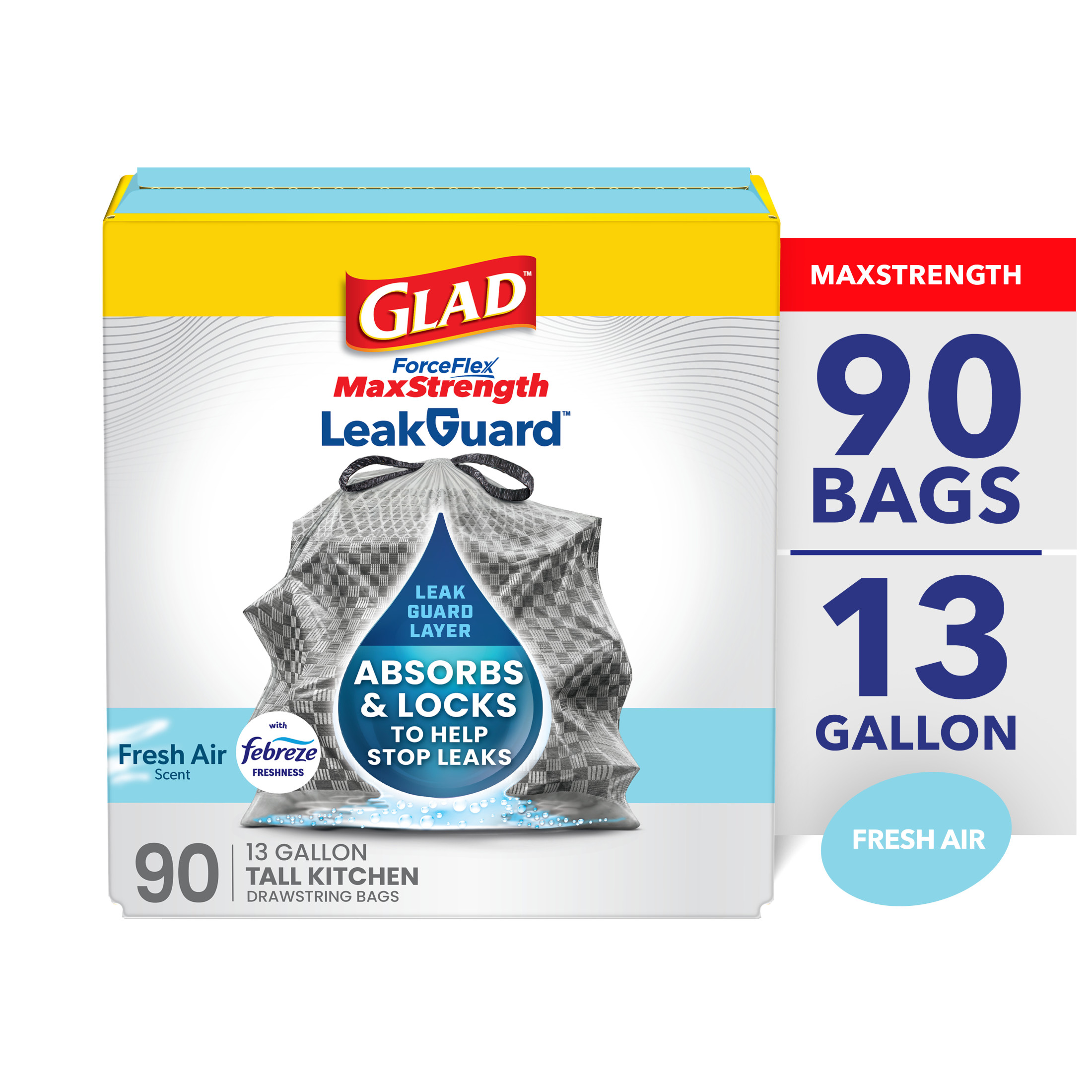 Glad ForceFlex MaxStrength LeakGuard Tall Kitchen Trash Bags, 13 Gallon, 90 Count photo 1
