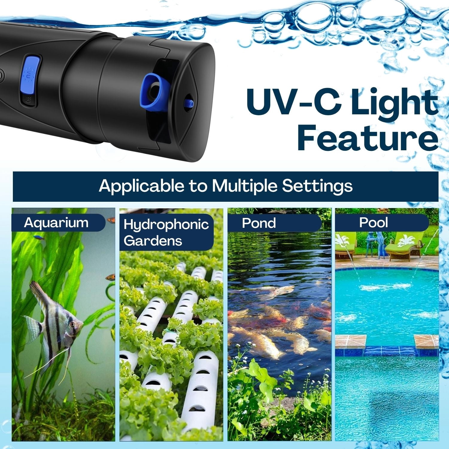 UV for Aquarium - 4-in-1 Aquarium Water Filter Pump & UV Light for Fish Tank, Fully Submersible with Quartz Bio-Balls, Suitable for Fresh & Saltwater UV Needs - Black