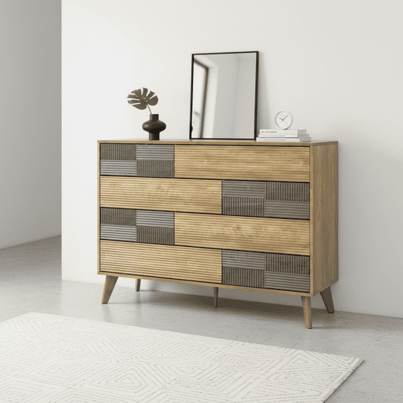 Danpinera Home 8 Drawer Dresser for Bedroom, 34" Tall Large Wood Chest of Drawers & TV Stand, Modern Fluted Panel Storage Organizer, Dark Wood