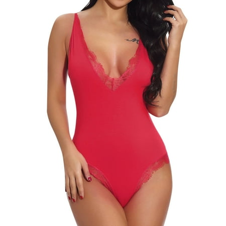 

Women Lingerie Hollow Out Floral Lace Bodysuit Deep V Teddy Underwear