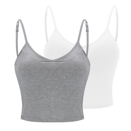 Mrasaso Big Sales! Nursing Bras Women Polyester Blouse 2pc Women s Solid Neck Thin Padded Wireless Bra Set Integrated Padded for Support(2pc Vest (1pc White + 1pc Gray)) White|L