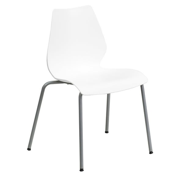 Flash Furniture HERCULES Series 770 lb. Capacity White Stack Chair with Lumbar Support and Silver Frame