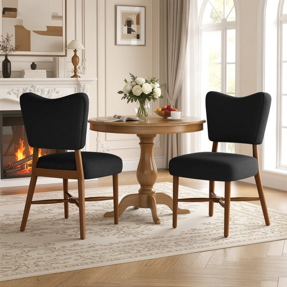 Hawsaiy Dining Chairs Set of 2, Upholstered Fabric Dining Room Chairs, Mid Century Modern Kitchen Chairs with Solid Wood Legs & Cross-Brace Support, Farmhouse Side Chairs for Dining Room, Black