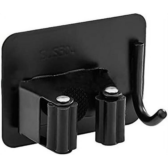 Broom Mop Holder Wall Mounted Stainless Steel Broom Mop Holder with Hook Tidy Organizer Self-Adhesive Waterproof Hanging Mop and Broom Clip for Kitchen Bathroom Garage