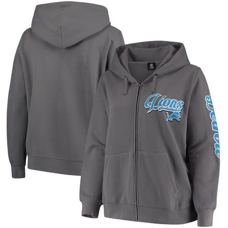 Detroit Lions Mens Sweatshirts - Detroit Lions 5th & Ocean by New Era Women's Plus Size Script Full-Zip Hoodie - Charcoal