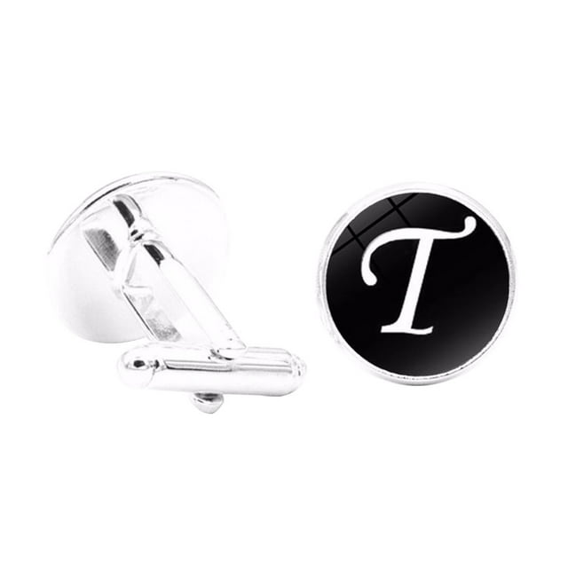 fastboy 1 Pair Men's Letter Cufflink Wedding Formal Initial Alphabet Stainless Steel Cufflink, Letter T