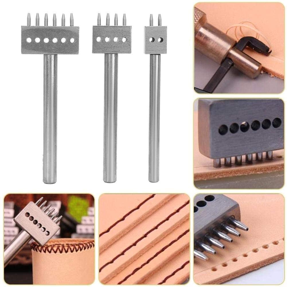 ABPETE 3Pcs Profession Leather Hole Punch Tools, Cutting Stitch for Wallet Belt Spacing Punch Tool DIY Leather Craft Hole Punching Set Belt Hole Puncher(6mm Pitch (2 + 4 + 6))