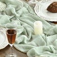 thumbnail image 3 of Smile 6PCS Sage Green Cheesecloth Table Runner 31 x 118 Inch Rustic Gauze Boho Chair Sashes for Bridal Shower Wedding Party Catering Home Decoration Supplies, 3 of 6