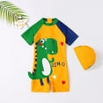 thumbnail image 3 of Little Baby Boys One Piece Swimsuit for Toddler Cartoon Short Sleeve Sun Protection Zip Bathing Suit with Hat, 3 of 6