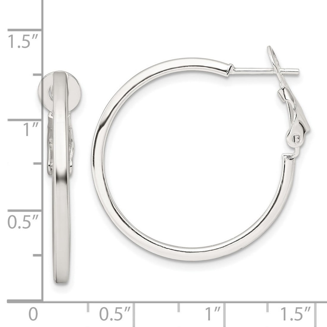 925 Sterling Silver 2mm Square Tube Omega Back Round Hoop Earrings 29.9x29.5mm Wide 2mm Thick Hoop Earring for Women
