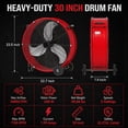 thumbnail image 3 of 30" Industrial Drum Fan 14000 CFM, 3-Speed Heavy Duty Fan with Rolling Wheels for Garage Warehouse Workshop, UL Safety Listed, 3 of 7