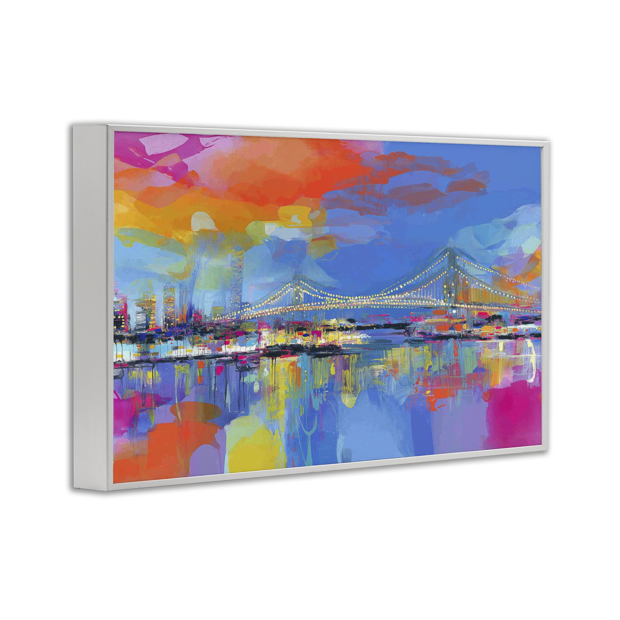 Stupell Industries Bay Bridge Aglow at Sunrise White Framed Giclee Art, design by Chromatic Storm Studio