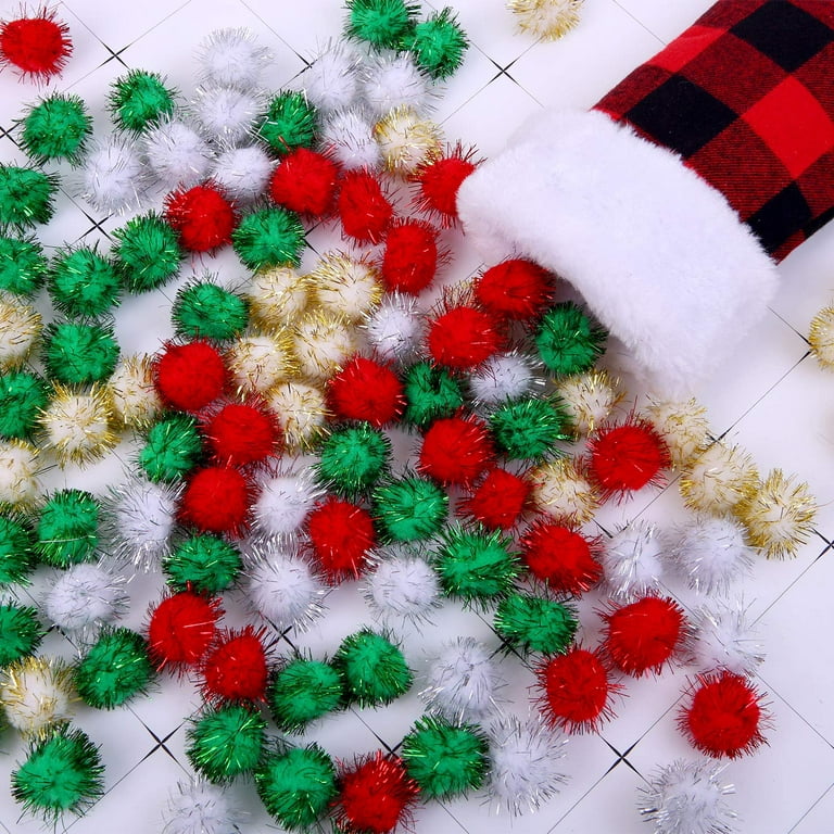 30 Gold and Silver Craft Glitter Pom Poms and 50 Gold and Silver Tinsel  Pipe Cleaners Christmas Crafts 
