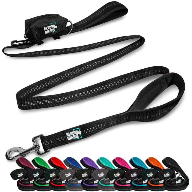 Correa para Perros Black Rhino Resistente con Doble Asa Reflectante 6 Pies Negra