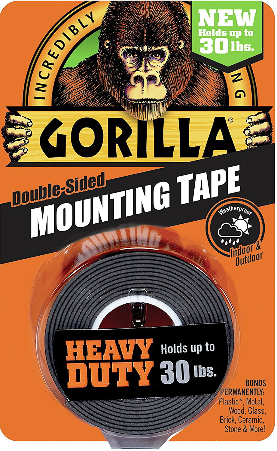 2 Pk 1" x 60",Black Gorilla 6055001-2 Double-Sided Heavy Duty Mounting Tape 