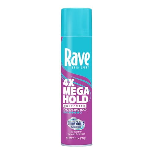 Rave 4x Mega Clima Shield Unscented Aerosol Hairspray, 11 Oz