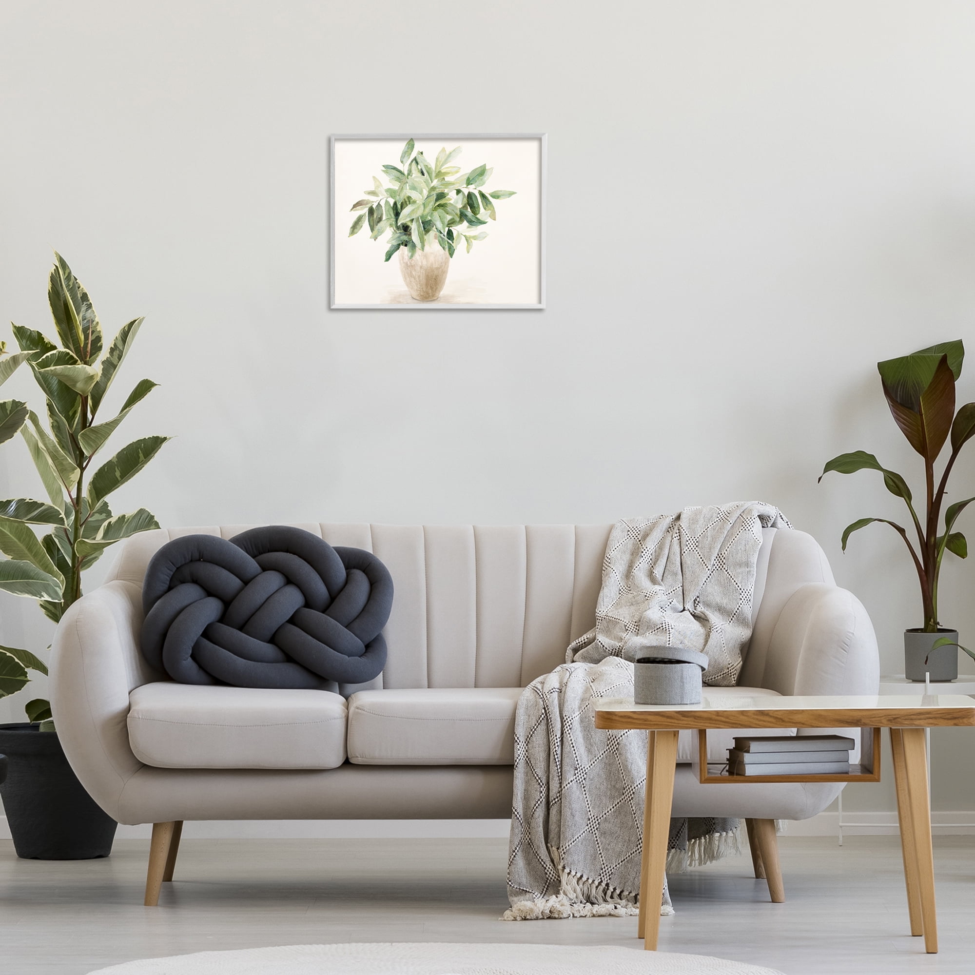 Stupell Industries Neutral Potted Plant Botanical & Floral Painting White Framed Art Print Wall Art, 20 x 16