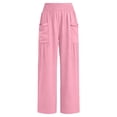 thumbnail image 7 of Women's Smocked Waist Pants Fashion Casual Solid Color Pants Pocket Elastic Waist Comfortable Fold Long Pants, 7 of 7