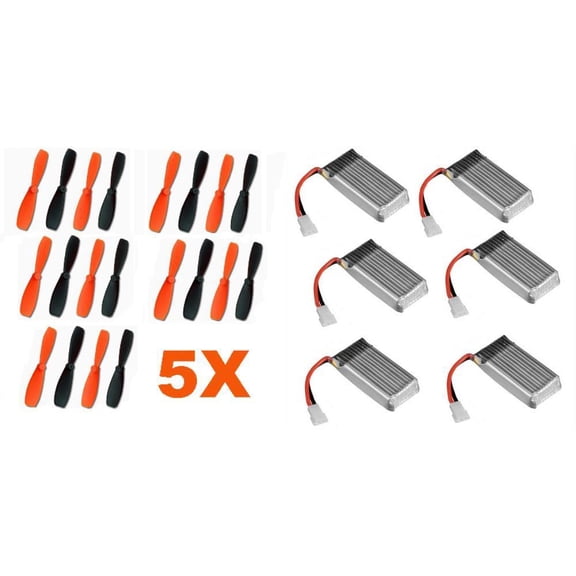 HobbyFlip 3.7v 380mAh Battery (6) w/ 55mm Propellers 5 Sets of 4 Compatible with Walkera QR Ladybird