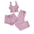 thumbnail image 3 of Pajamas for Women Set 3 Piece Lace V Neck Tank Top Shorts Loungewear Suit Pink M, 3 of 3