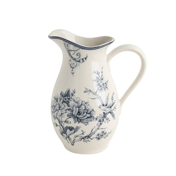222 Fifth Adelaide Porcelain Pitcher, Blue & White Large Floral Vase, 100oz