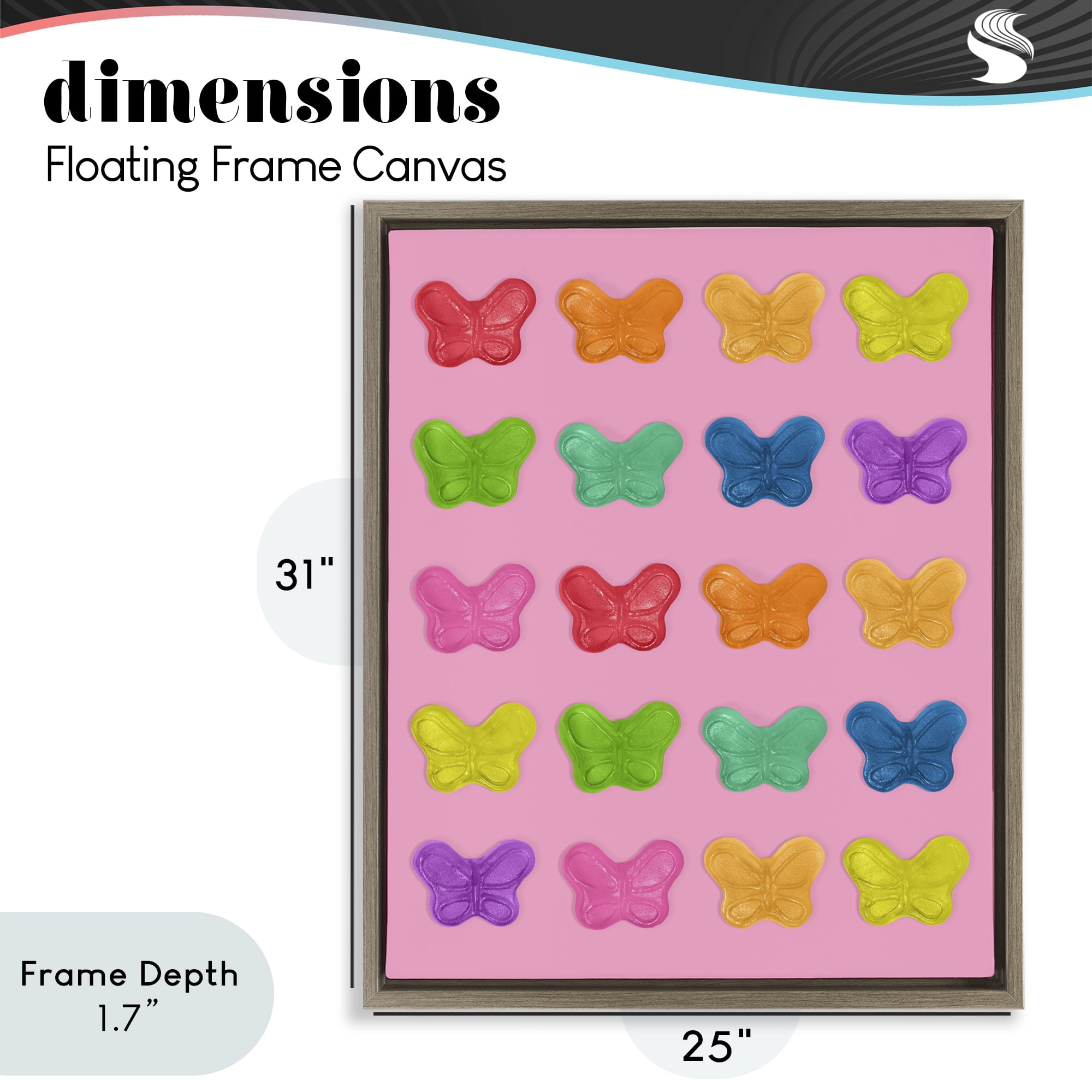 Stupell Industries Colorful Butterflies on Pink Brown Framed Floater Canvas Wall Art, design by LISH Creative