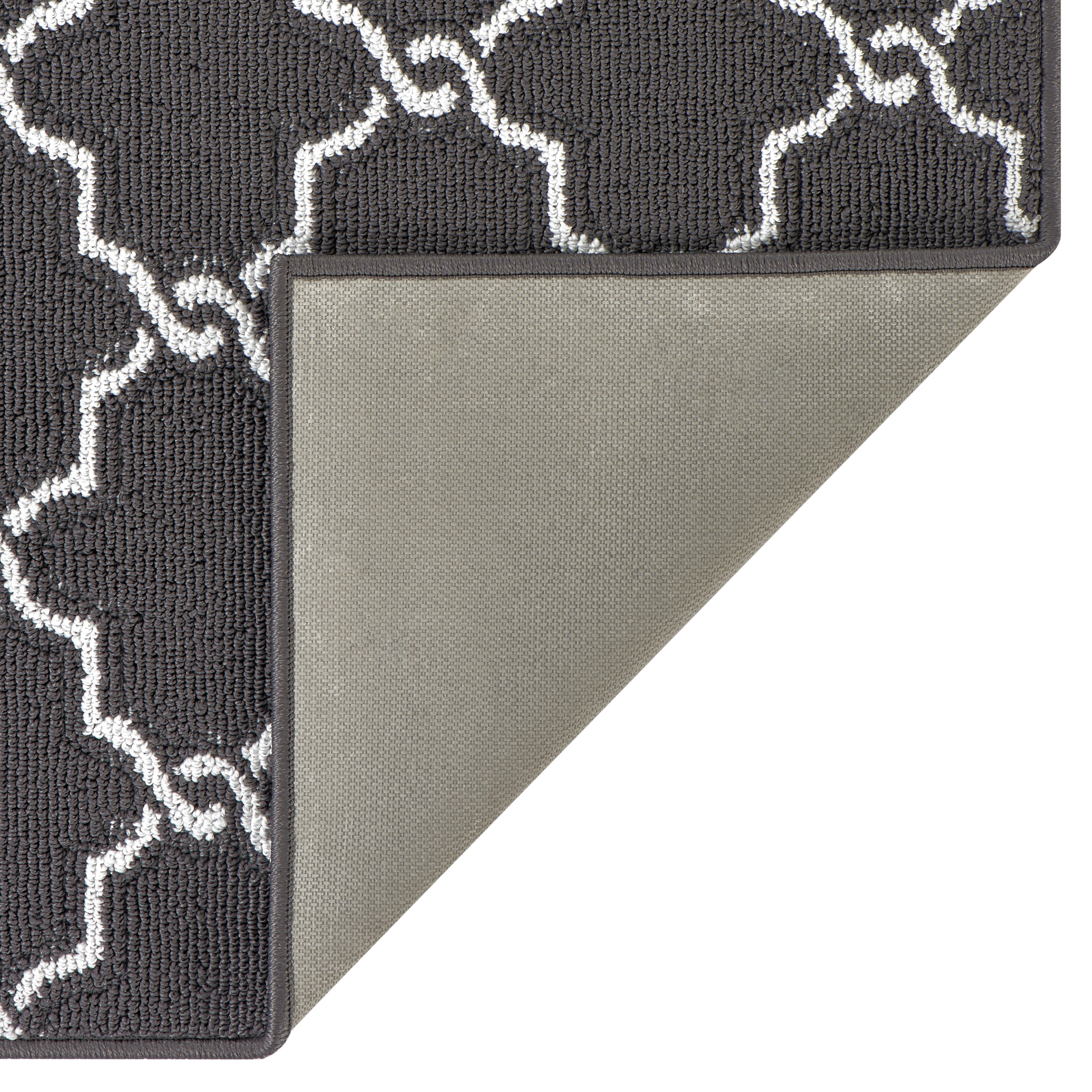 Washable Non-Slip Accent Rug, Geometric, Dark Grey and White, 26" x 45"