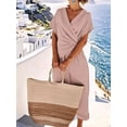 thumbnail image 6 of Women'S Outfits V Neck Cap Sleeve Crop Top Wide Leg Pant Sets Pink S, 6 of 7