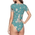 thumbnail image 4 of Naloa Teal Mama Llama Women's Short-Sleeved Onesie, One-Piece Swimsuit for Parties, dates, clubs - Small, 4 of 9
