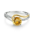 thumbnail image 2 of Gem Stone King 925 Sterling Silver and 10K Yellow Gold Round Citrine and White Moissanite Engagement Ring for Women (1.41 Cttw, Round 7MM, Size 9), 2 of 3