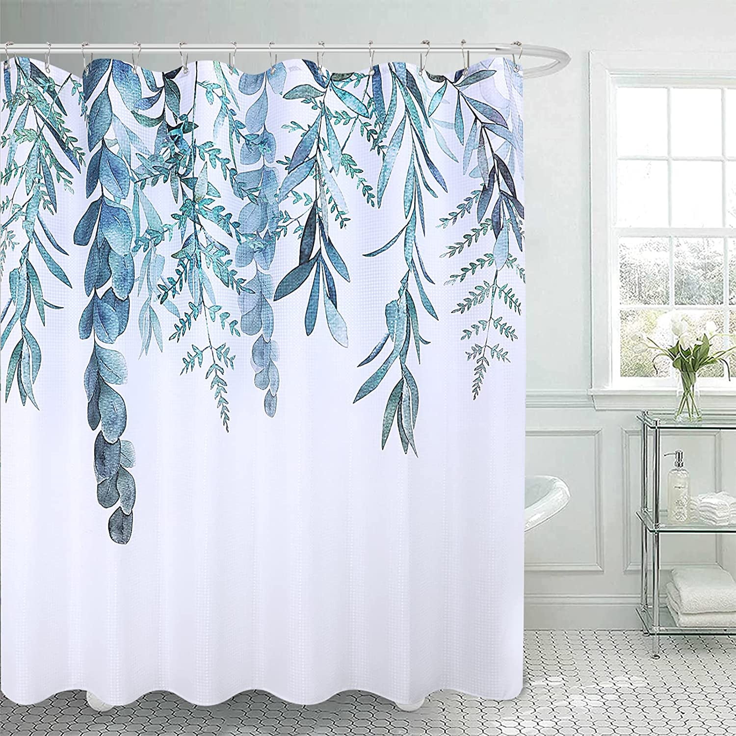 Blue Eucalyptus Shower Curtain Nature Botanical Shower Curtain Set ...