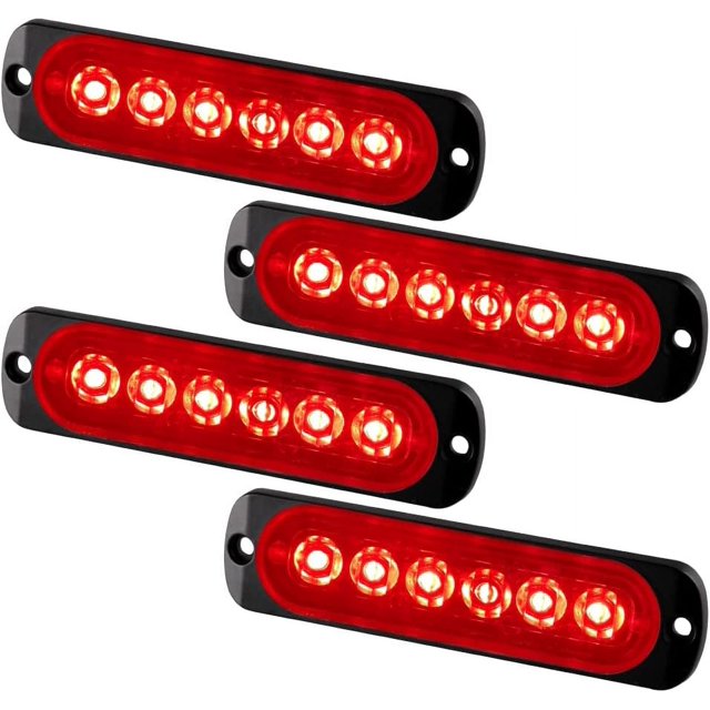 luces estroboscópicas de emergencia ultradelgadas de 6 LED, 12-24 V, rojas, de advertencia, universales para coche, vehículo y camión.