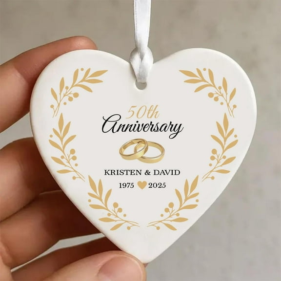 50th Anniversary Ornament - Personalized Golden Mr & Mrs Names & Years, Wedding Gift for Couple/Parents