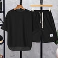 thumbnail image 2 of Puliio Men's Summer Waffle Knit Pajamas Set Short Sleeve Crew Neck Top & Shorts With Pockets Sleepwear Sets 2 Piece, 2 of 4